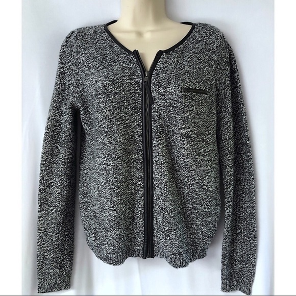 Trouve Black White Silver Zip Cardigan Sweater XS - Picture 1 of 6